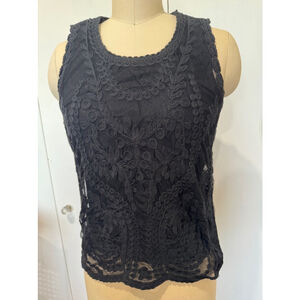 Women's Unbranded M lined mesh embroidered lace stretch Tank Top, Black